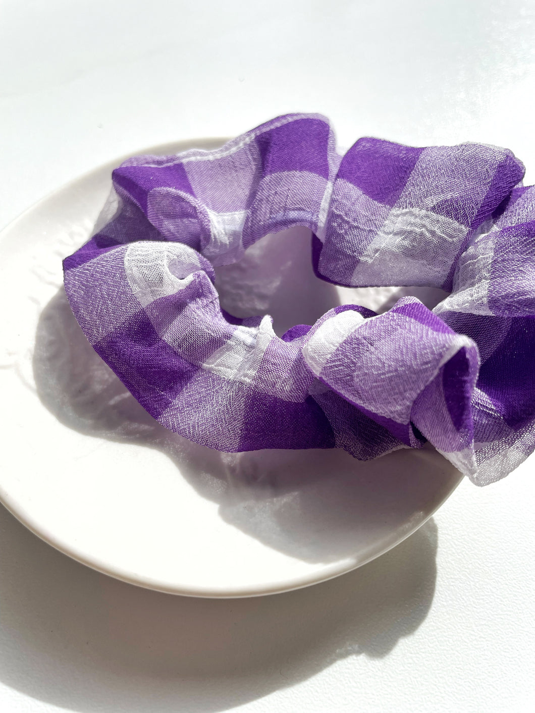 Purple Gingham Gauze Scrunchie