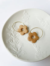 Load image into Gallery viewer, Golden Knit Flower Hoops
