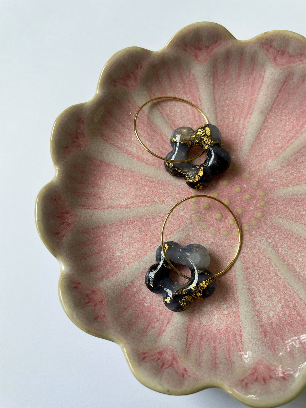 Onyx Flower Hoops