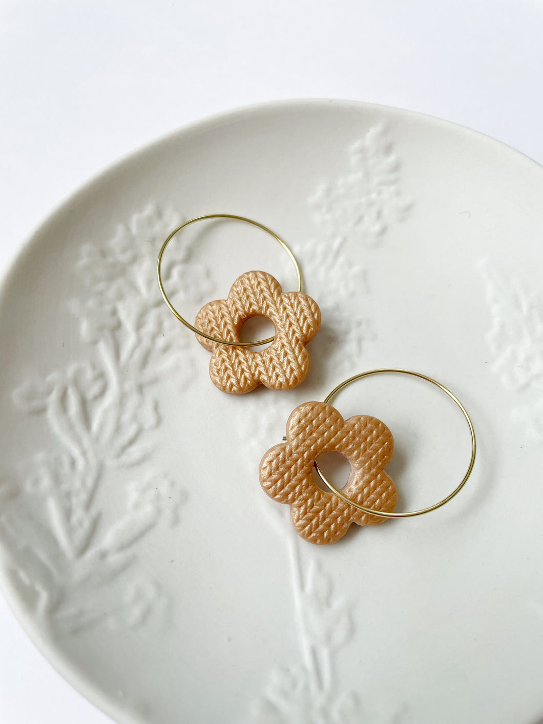 Golden Knit Flower Hoops